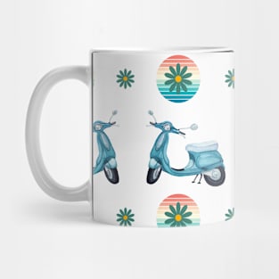 Retro Blue Scooter Pattern on White Mug